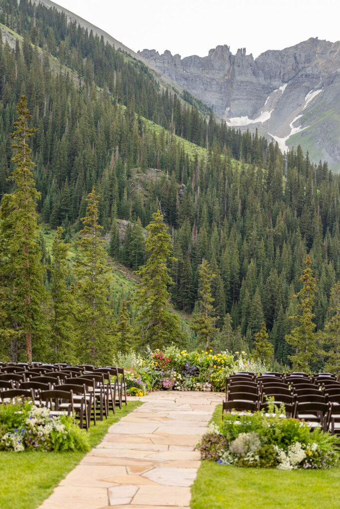 A view of a wedding ceremony setup at Palmyra Overlook. 